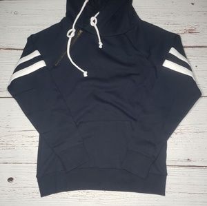 Double Hooded Sweatshirt with Zipper Accent Navy